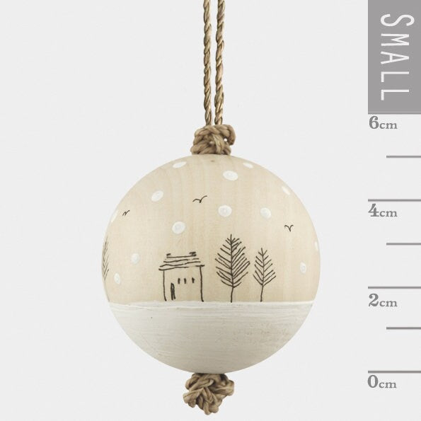 Small Wooden Christmas Decoration - Wooden bauble - Snowy Houses - Christmas Tree Decoration - Christmas Ornament - Holiday Decor