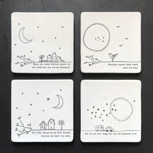 Porcelain Coaster - White Square Drinks Mat - There are Seven Billion People In The World - Valentine's Gift - Gift For Friend-East Of India