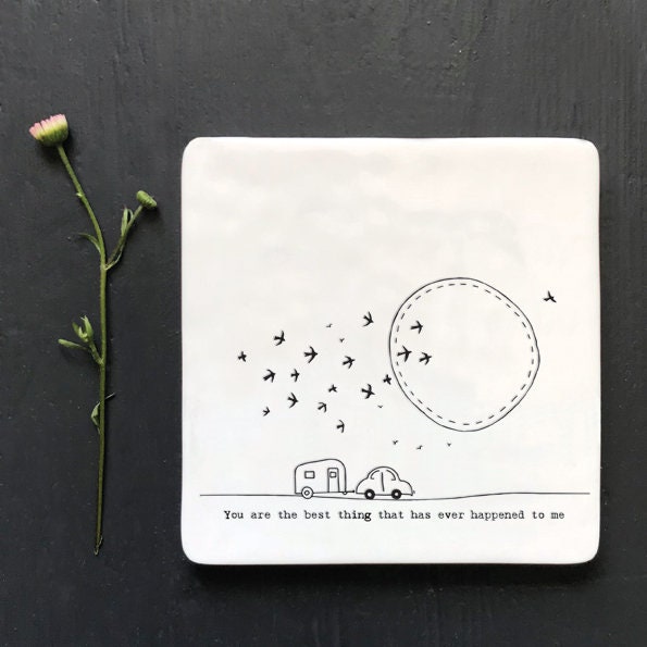 Porcelain Coaster-White Square Drinks Mat-You Are The Best Thing That Has Ever Happened To Me Valentine's Gift-Gift For Friend-East Of India