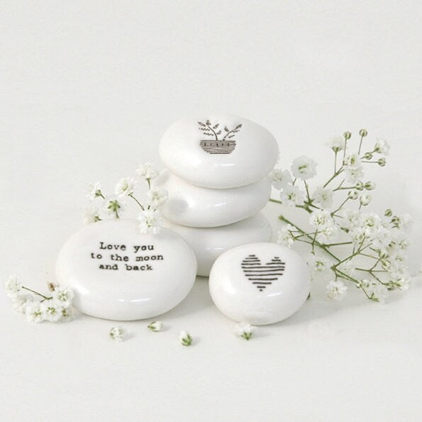 Porcelain Pebble - Love You To The Moon And Back - Porcelain Keepsake Token -Valentine's Gift-Birthday Present-Gift For Friend-East Of India