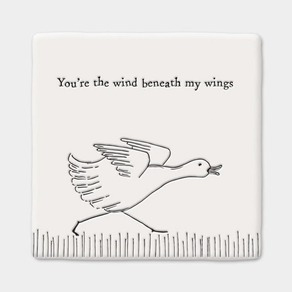 Porcelain Coaster - White Square Drinks Mat - You're The Wind Beneath My Wings - Valentine's Gift - Gift For Friend - East Of India