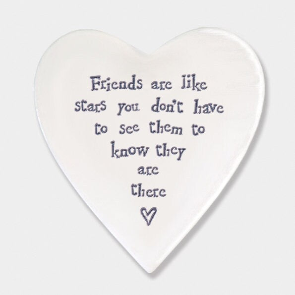 Porcelain Heart Coaster - Friends Are Like Stars - Birthday Present - Gift For Friend - Friendship Gifts-East Of India