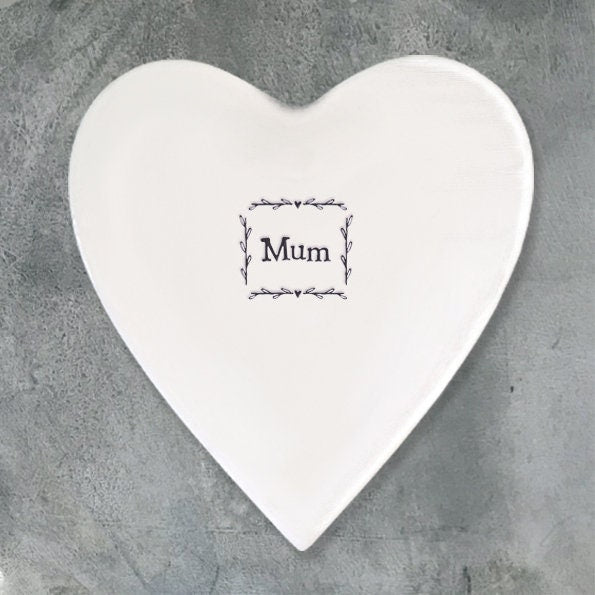 Porcelain Heart Coaster - Mum - Birthday Present - Gift For Mother's Day - Mothering Sunday Gift - East Of India