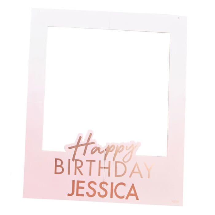 Personalised Rose Gold Pink Birthday Photo Frame - DIY Selfie Frame - Happy Birthday Photo Booth Prop - Party Decoration - Party Backdrop