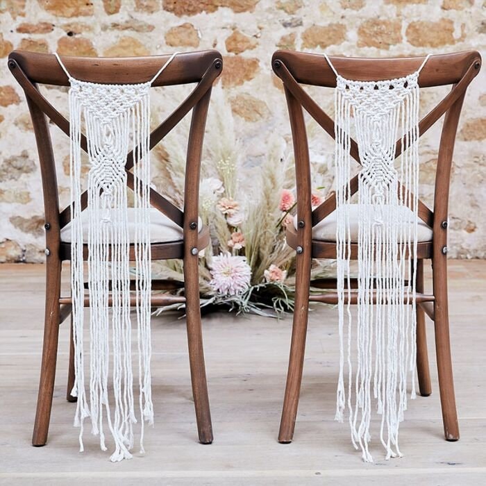 Macrame Chair Decorations - White Wedding Chair Decorations - Top Table Decor - Wedding Venue Decorations - Boho Decor - Chair Signs-Hangers