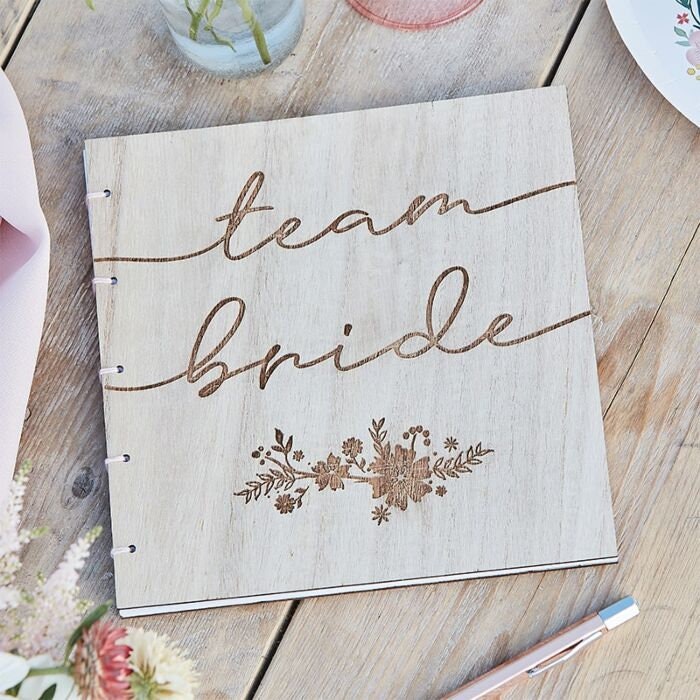 Wooden Team Bride Guest Book - Bride To Be Advice Messages - Hen Party Photo Album - Rustic Guest Book - Bridal Shower Guest Book