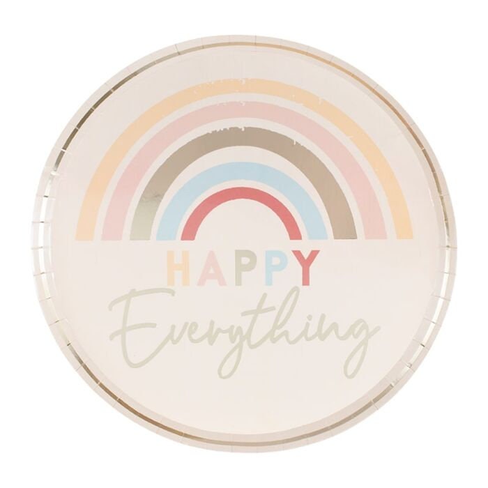 Rainbow Paper Plates - Pastel And Gold Paper Party Plates - Happy Everything Plates - Muted Pastel Tableware - Blush Plates - Pack of 8