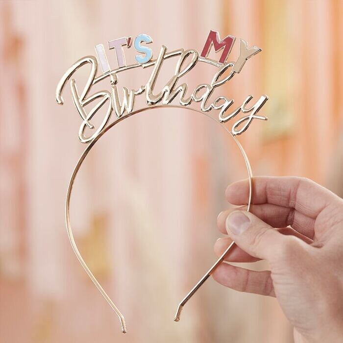 Gold It's My Birthday Metal Headband - Birthday Headband - Birthday Accessories - Girls Pastel & Gold Tiara - Birthday Gift