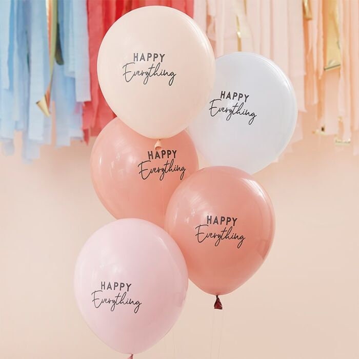 Pastel Balloons - Muted Pastel Rainbow Balloons -Happy Everything Birthday Balloons-Peach, Blush & Pink Balloons-Party Decorations-Pack of 5