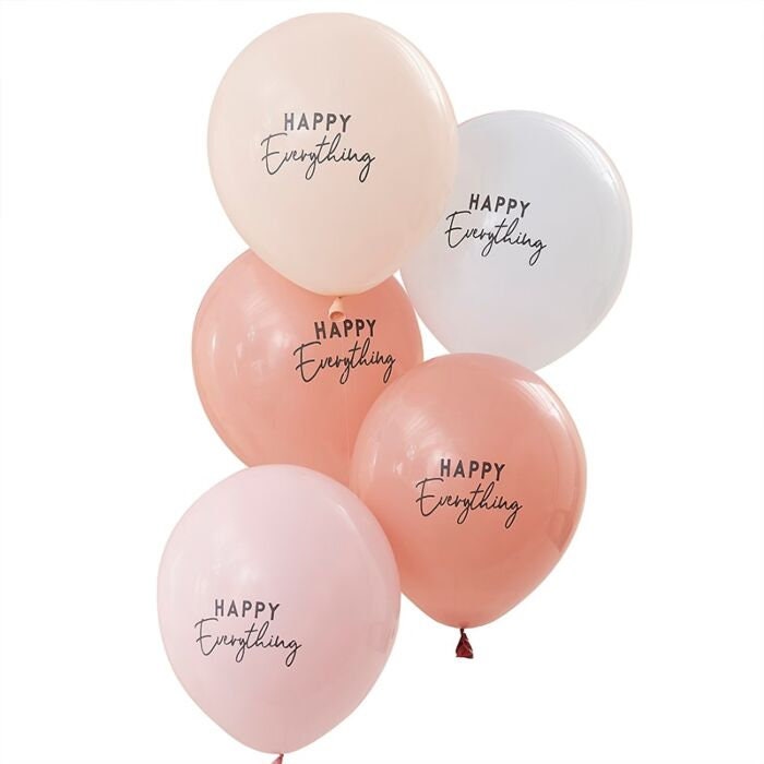 Pastel Balloons - Muted Pastel Rainbow Balloons -Happy Everything Birthday Balloons-Peach, Blush & Pink Balloons-Party Decorations-Pack of 5
