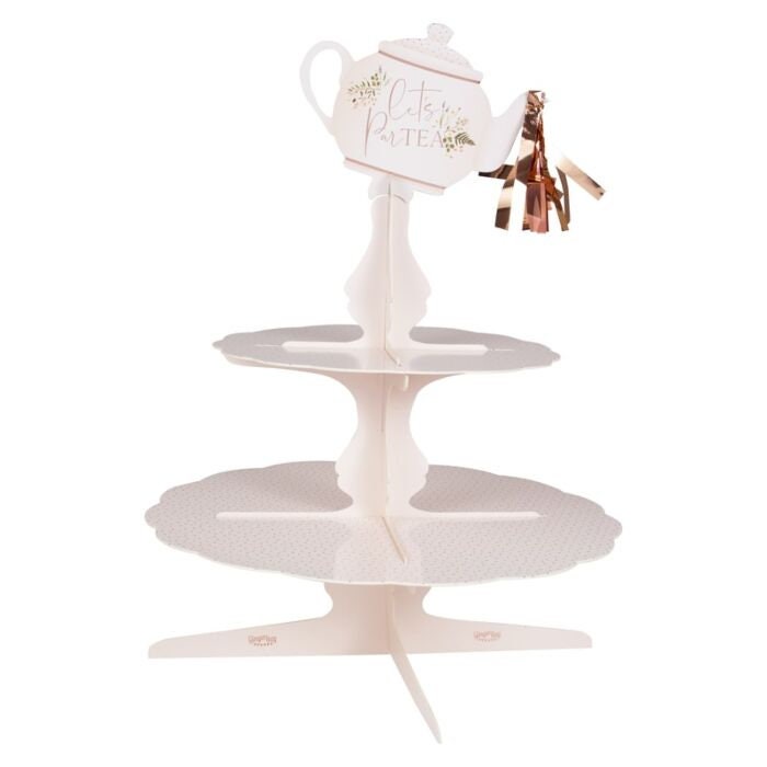Rose Gold Cake Stand - Blush Pink Teapot Afternoon Tea Cake Stand - Birthday Tea Party - Rose Gold & Floral Cupcake Stand