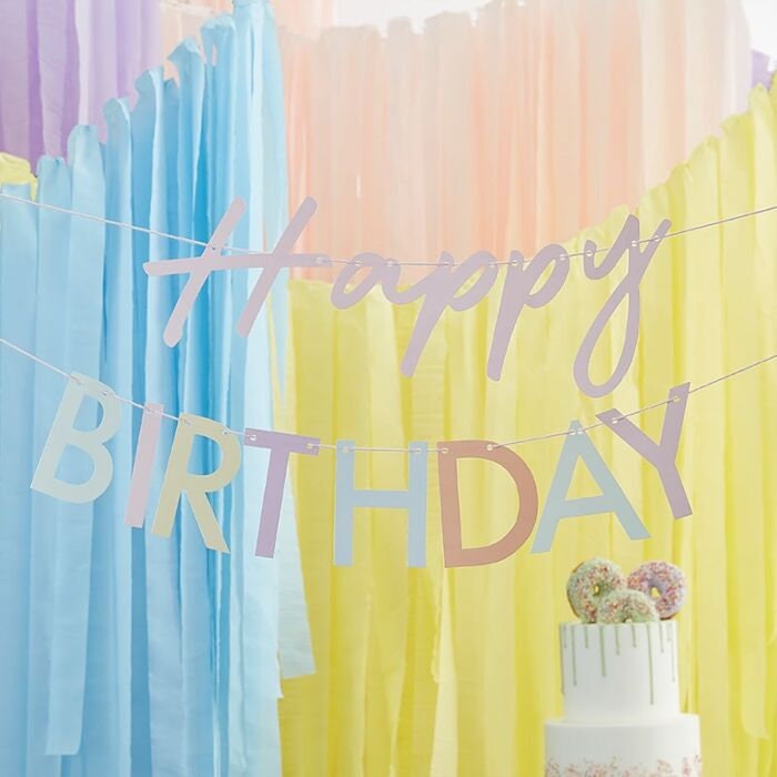 Happy Birthday Banner - Rainbow Pastel Happy Birthday Bunting - Pastel Party Decorations - Multi Colour Decor - Rainbow Garland
