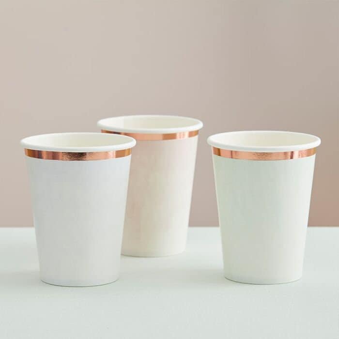Pastel Party Cups - Pastel And Rose Gold Paper Cups - Light Pastel Tableware - Pastel Birthday Cups - Baby Shower Cups - Pack of 8