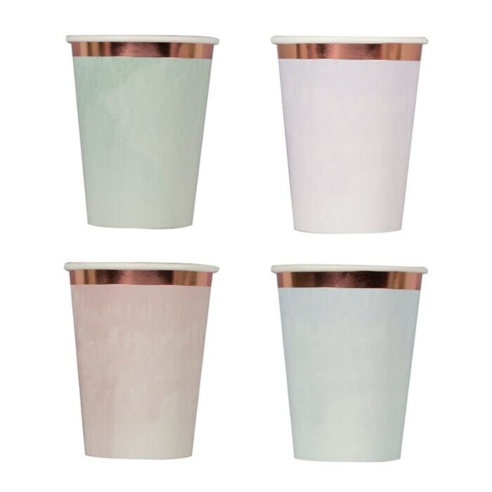 Pastel Party Cups - Pastel And Rose Gold Paper Cups - Light Pastel Tableware - Pastel Birthday Cups - Baby Shower Cups - Pack of 8