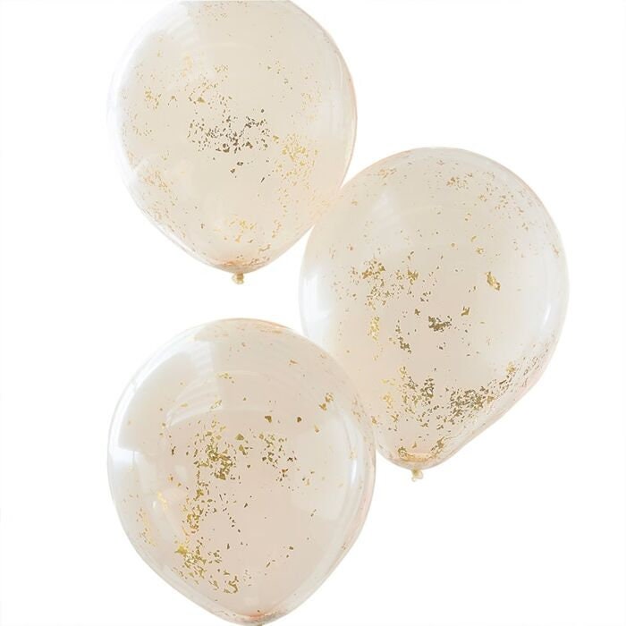 Peach And Gold Glitter Balloons - Double Layered Confetti Balloons - Birthday Balloons - Baby Shower - Party Decorations - Pack of 3