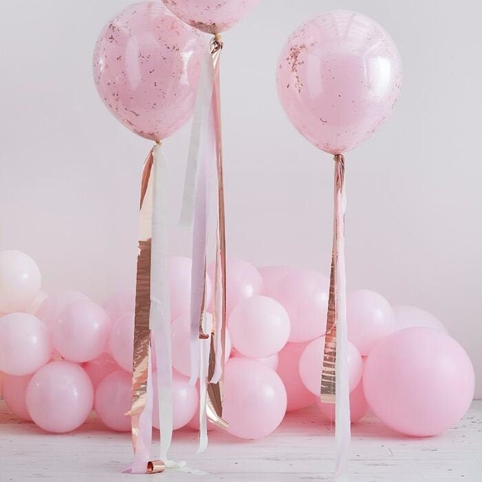 Rose Gold And Pink Balloon Tails - Helium Balloon Tail Streamers - Birthday Decorations - Hen Party Decor - Photo Backdrop - Rose Gold Party