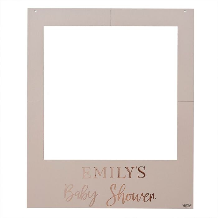 Customisable Rose Gold Pink Baby Shower Photo Frame - Personalised Selfie Frame - Baby Shower Photo Booth Prop - Baby In Bloom-