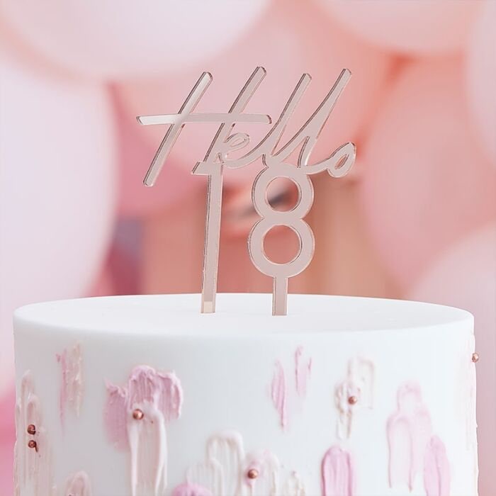 18th Birthday Cake Topper - Rose Gold Hello 18 Topper - 18th Birthday Cake Decoration - Party decoration - Age cake topper - Acrylic Topper