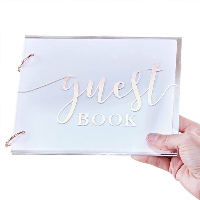 Acrylic Guest Book - Rose Gold Wedding Guest Book - Party Guest Book - Memory Book - Modern Boho Decor - Pampas Grass Wedding Collection