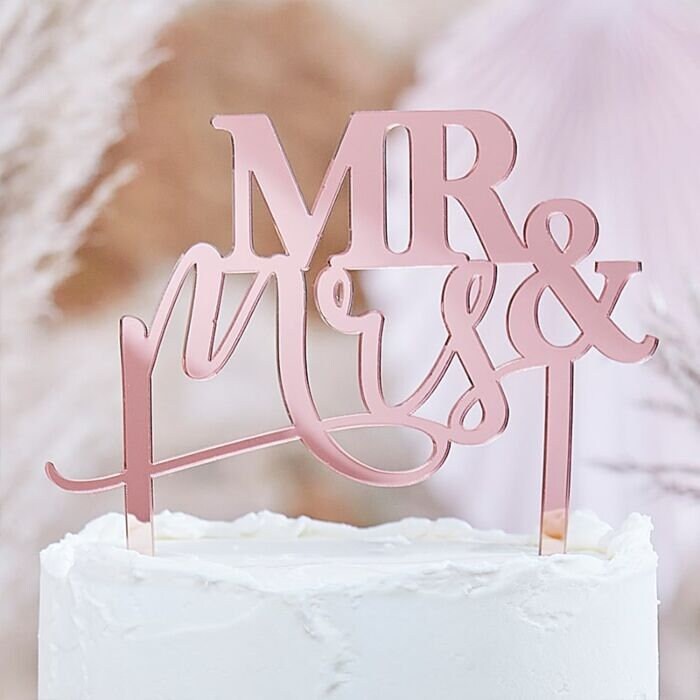 Rose Gold Mr And Mrs Cake Topper - Acrylic Wedding Cake Toppers - Modern Boho Decor - Pampas Grass Wedding Collection