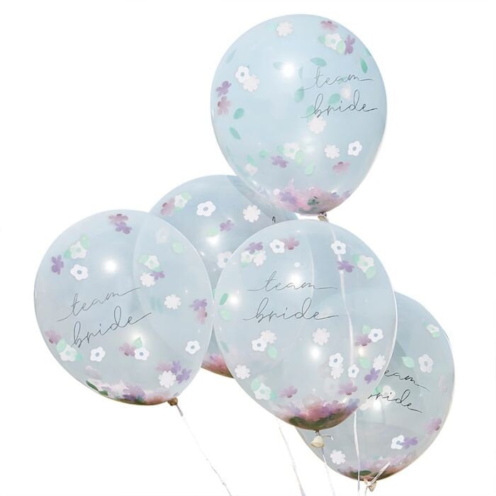 Team Bride Confetti Balloons - Boho Floral Confetti Hen Do Balloons - Bachelorette Balloons -Bridal Shower Decor-Party Decorations-Pack of 5