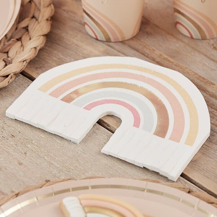 Pastel Rainbow Napkins - Pastel And Gold Paper Party Napkins - Happy Everything Napkins - Napkins with tassels - White Napkins - Pack of 16