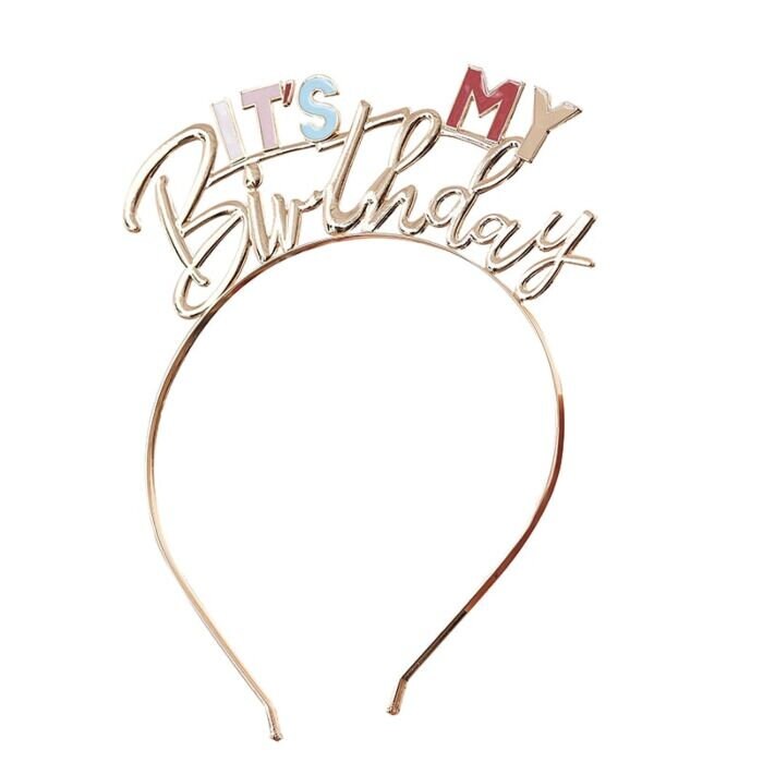 Gold It's My Birthday Metal Headband - Birthday Headband - Birthday Accessories - Girls Pastel & Gold Tiara - Birthday Gift