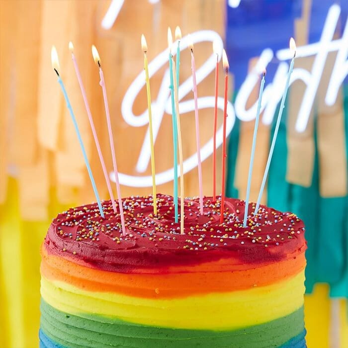 Tall Rainbow Candles - Multicoloured Birthday Cake Candles - Thin Candles - Rainbow Party Decorations - Rainbow Cake Candles - Pack Of 12