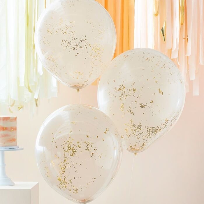 Peach And Gold Glitter Balloons - Double Layered Confetti Balloons - Birthday Balloons - Baby Shower - Party Decorations - Pack of 3