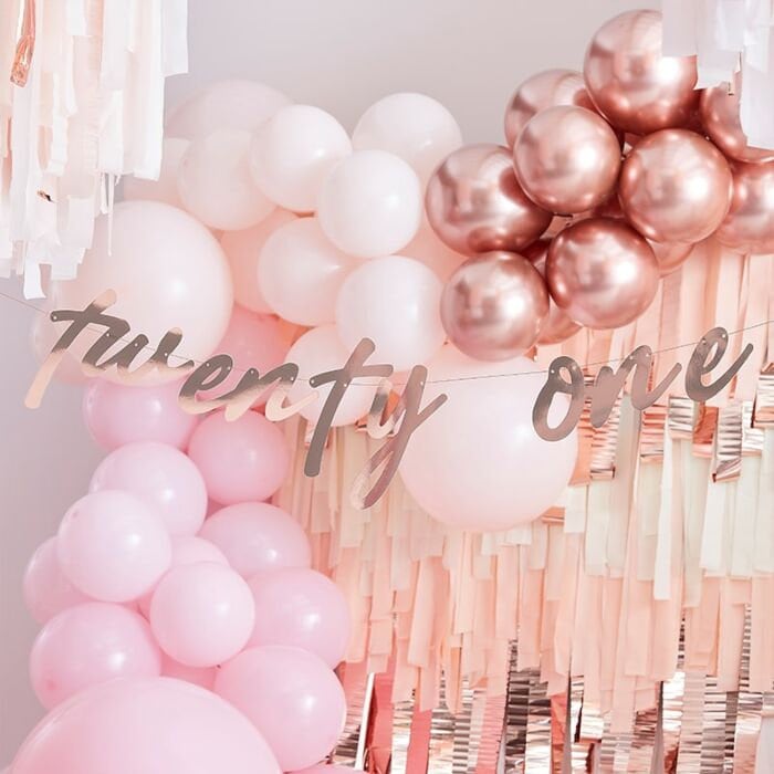 Rose Gold 21st Birthday Bunting - Rose Gold Twenty One Banner - 21st Birthday Sign -Party decorations-Birthday party backdrop-Photo backdrop