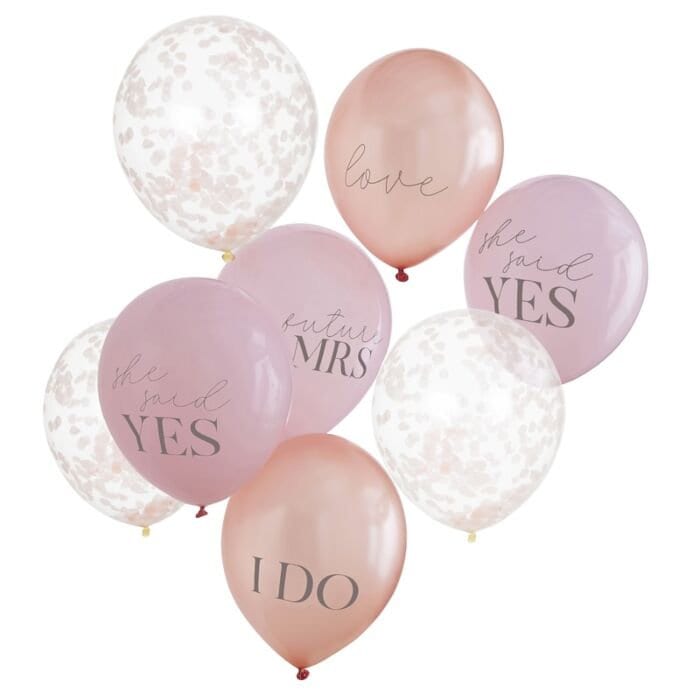 Rose Gold & Blush Hen Party Balloons - Mixed Pack Of Hen Do Balloons - Rose Gold Confetti Balloons - Bachelorette Decor - Pack of 8