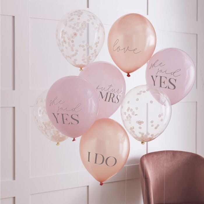 Rose Gold & Blush Hen Party Balloons - Mixed Pack Of Hen Do Balloons - Rose Gold Confetti Balloons - Bachelorette Decor - Pack of 8