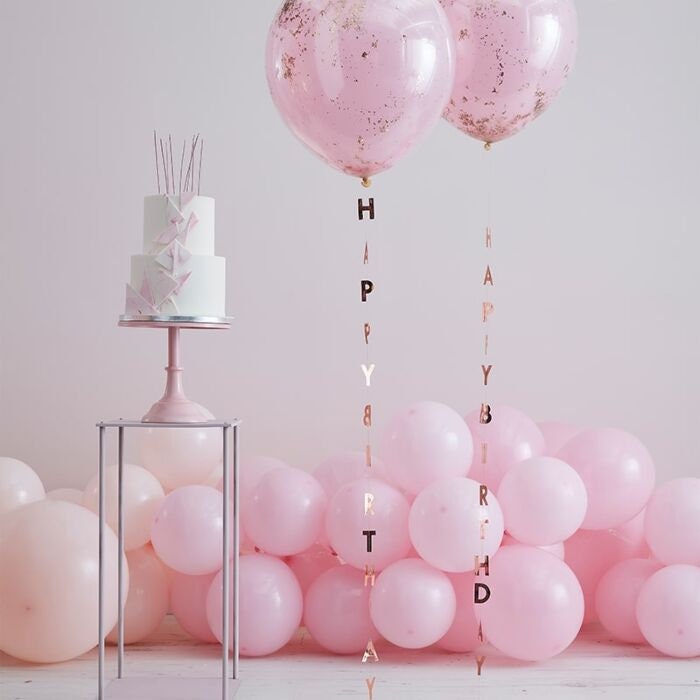 Rose Gold Happy Birthday Balloon Tails - Helium Balloon Tail - Birthday Decorations - Balloon Accessories-Backdrop-Rose Gold Party-Pack of 5