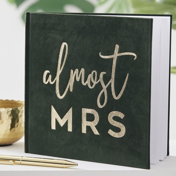 Hen Party Guest Book - Green & Gold Almost Mrs Hen Party Guest Book - Messages For The Bride To Be -Hen Party Photo Album-Bridal Shower Book