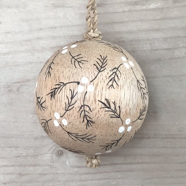 Small Wooden Christmas Decoration - Wooden bauble - Berry Branches - Christmas Tree Decoration - Christmas Ornament - Holiday Decor