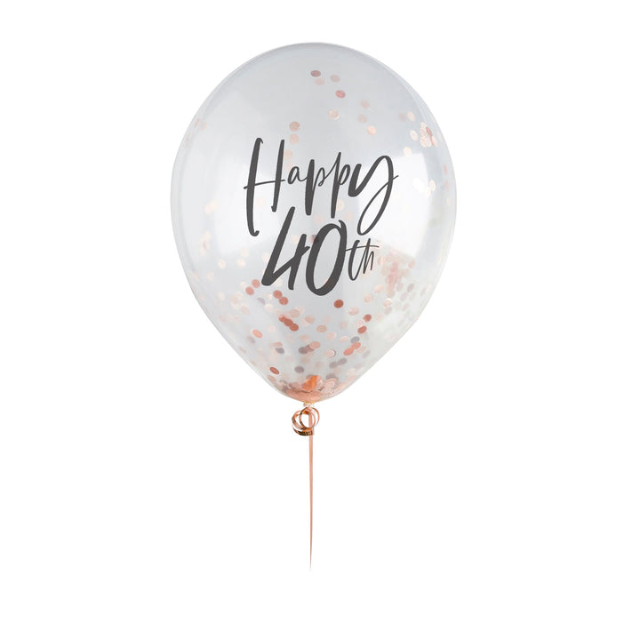 Happy 40th Rose Gold Confetti Balloons - 40th Birthday Balloons - Rose Gold 40th Birthday Decorations - Party Decorations - Pack of 5