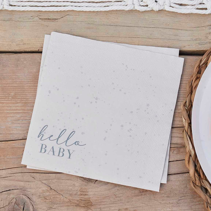 Hello Baby Shower Napkins - Neutral Paper Napkins - Eco Friendly Baby Shower - Sip And See - New Baby Party - Gender Neutral - Pack of 16