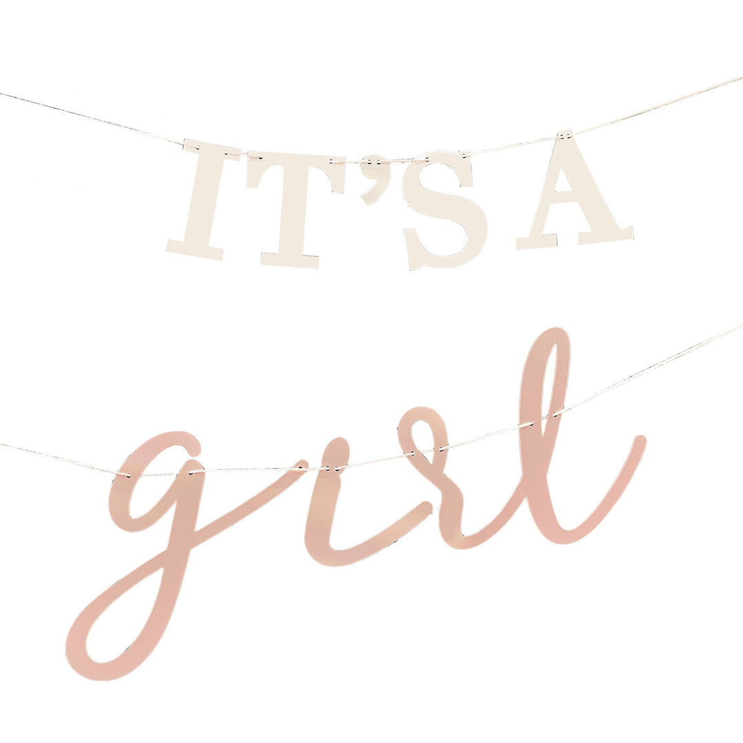 It's A Girl Baby Shower Bunting - New Baby Party - Baby Girl Banner - Gender Reveal Party Decorations - Baby Shower Garland - White And Pink