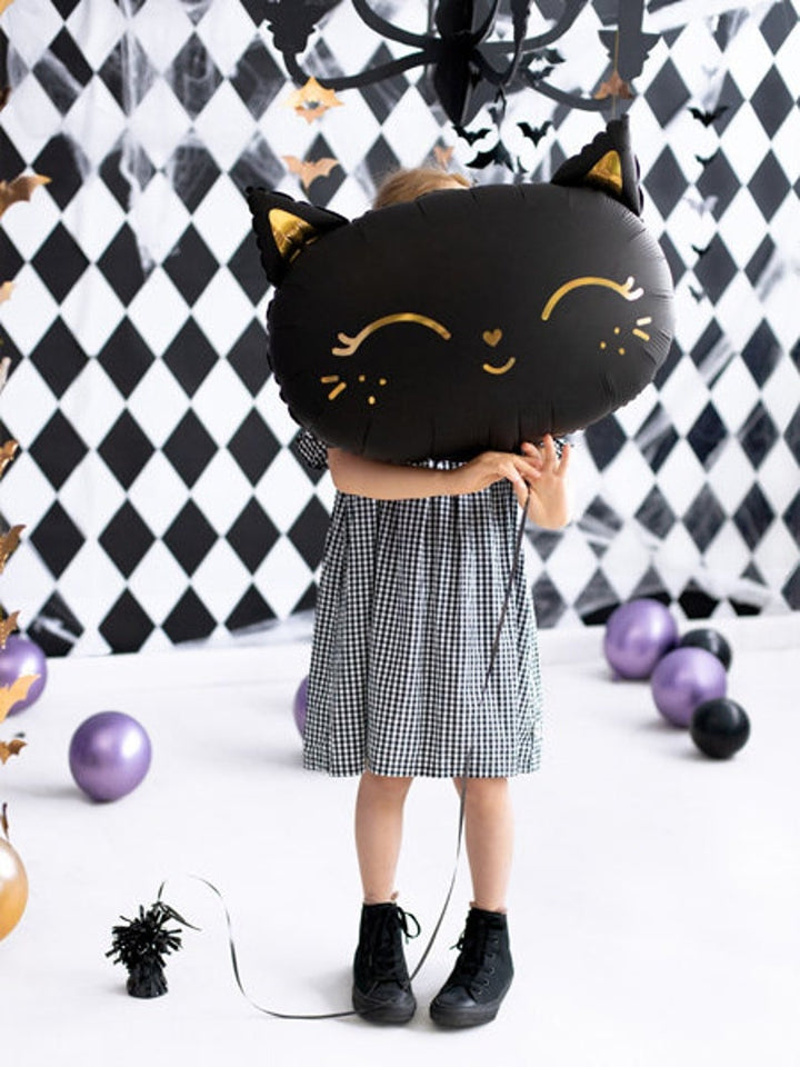 Black Cat Balloon - Giant Kitten Foil Balloon - Kitten Party Balloons - Cute Black & Gold Cat BalloonMeow Party - Kitty Cat Helium Balloon