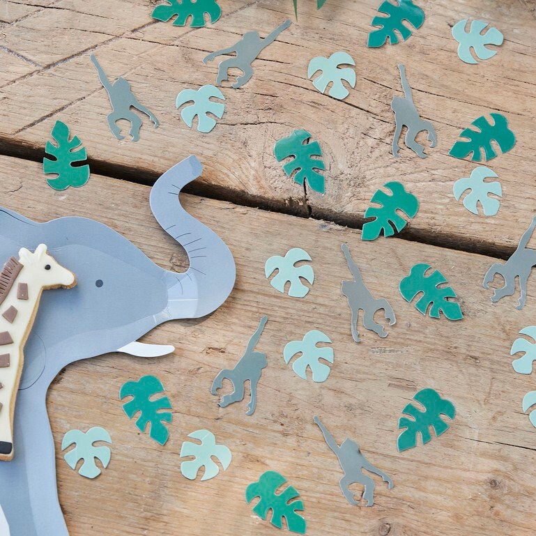 Leaf & Monkey Table Confetti - Wild Animal Party Table Scatters  - Kids Jungle Safari Party Theme - Party Table - Birthday Party Decorations