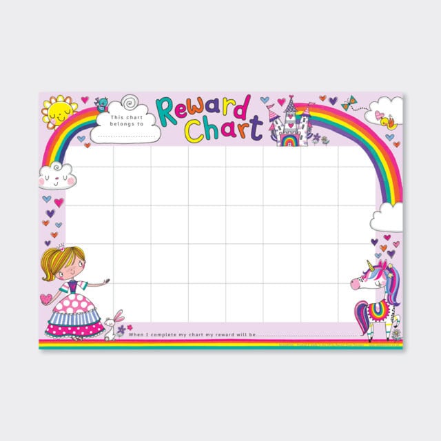 Reward Chart With Stickers - Kids Little Princess & Unicorn Rainbow Task Chart - Customisable Behaviour Chores Chart - Rachel Ellen Designs