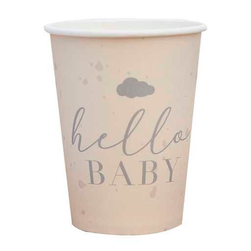 Hello Baby Shower Paper Cups - Neutral Baby Shower - Eco Friendly Party Supplies - Sip And See - New Baby Party - Baby Paper Cups -Pack of 8