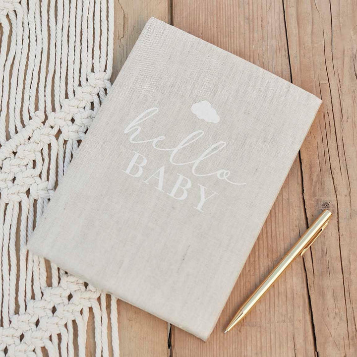 Baby Journal Book - Grey Baby Record - Baby Milestone Keepsake - Baby Shower Gift - Present For New Mum - Hello Baby - Gender Neutral