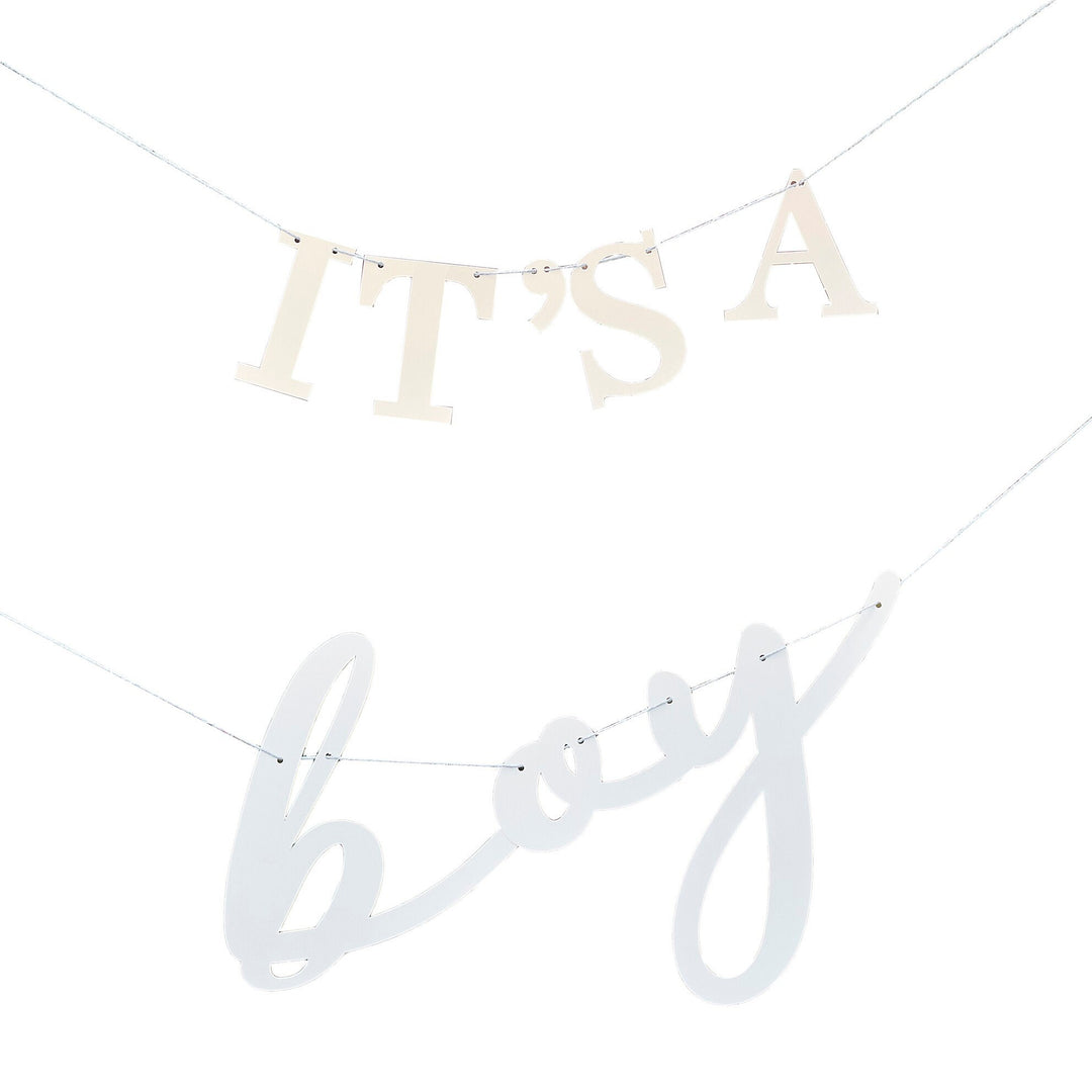 It's A Boy Baby Shower Bunting - New Baby Party - Baby Boy Banner - Gender Reveal Party Decorations - Baby Shower Garland - White And Blue