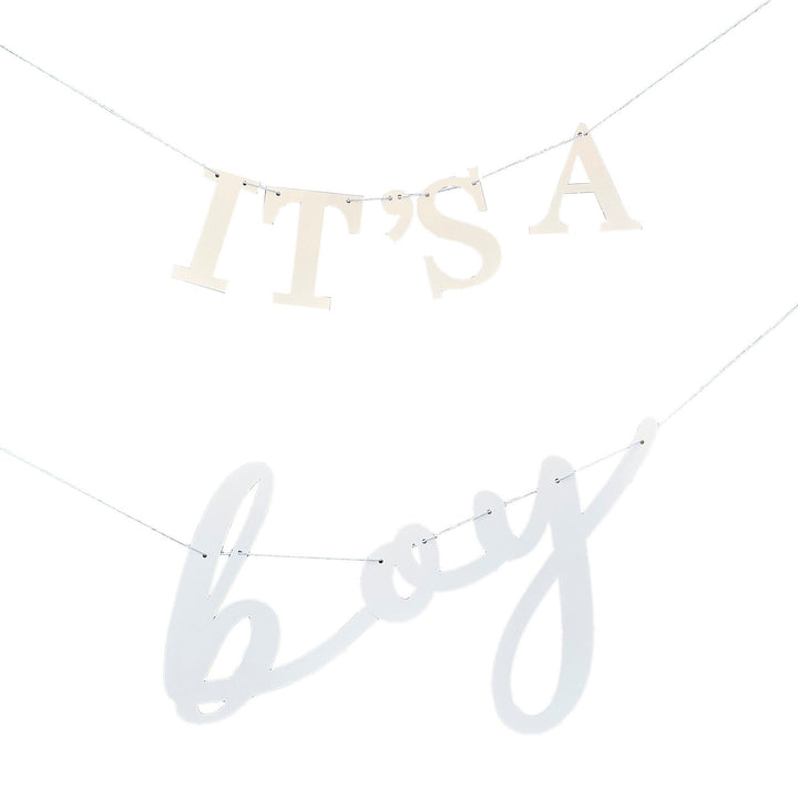 It's A Boy Baby Shower Bunting - New Baby Party - Baby Boy Banner - Gender Reveal Party Decorations - Baby Shower Garland - White And Blue