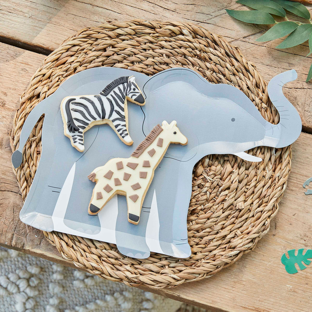 Elephant Paper Plates - Grey Safari Paper Party Plates - Jungle Theme Kids Birthday Party - Safari Animals - Birthday Tableware  - Pack of 8