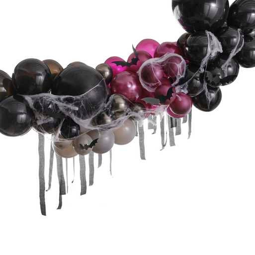 Halloween Balloon Arch Kit - Purple, Black, Grey Balloon Backdrop With Streamers, Cobwebs And Bats - Halloween Party Decorations