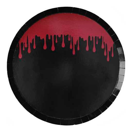 Halloween Plates - Black And Red Blood Drip Halloween Paper Plates - Halloween Party Decorations-Halloween Party Table Accessories-Pack of 8