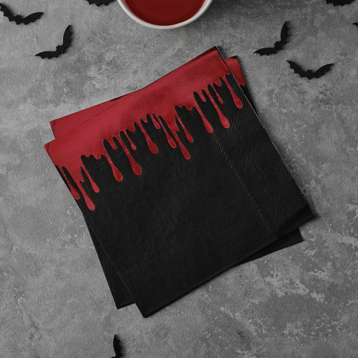 Halloween Napkins - Black And Red Halloween Blood Drip Paper Napkins - Halloween Party Decorations - Halloween Party Table - Pack of 16