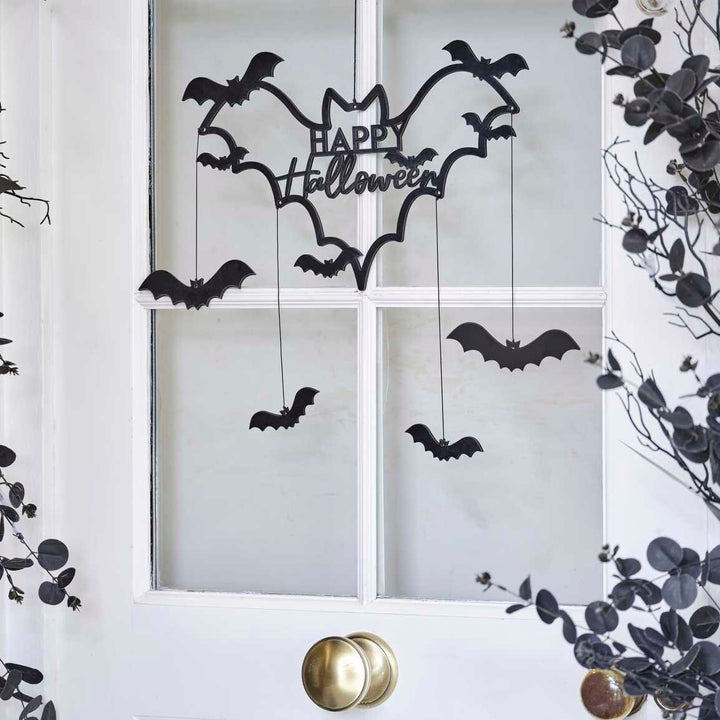 Bat Halloween Wreath - Black Bat Door Decoration - Halloween Party Decorations - Halloween Backdrop Photo Props - Halloween Home Decor